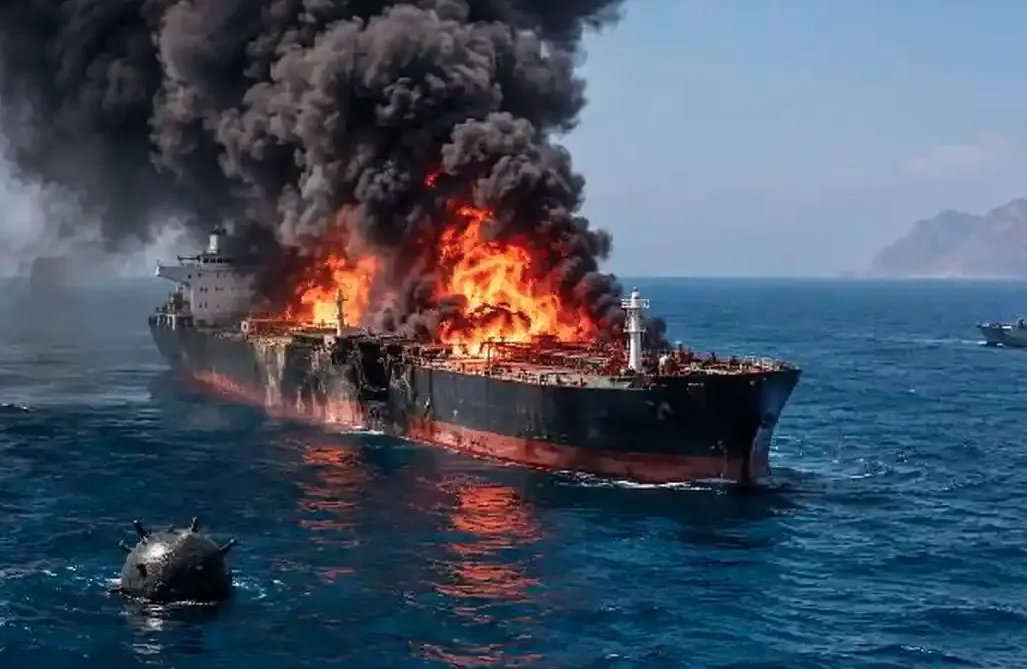 kapal tanker terbakar Selat Hormuz