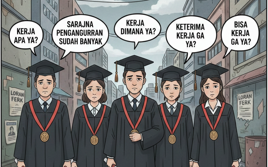 ilustrasi Foto pengangguran dan sarjana ( Dibuat Dengan Ai )